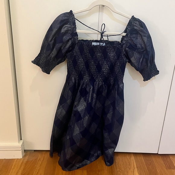 NWOT Hillhouse Athena Nap Dress in Navy Glitter Check - Picture 2 of 4